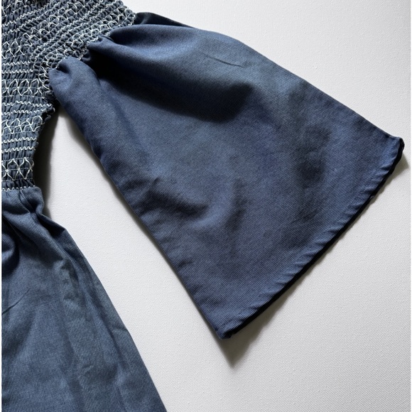 J. Gee Blue  Off Shoulder Dress with White Embroidery Petite Large - Picture 5 of 9